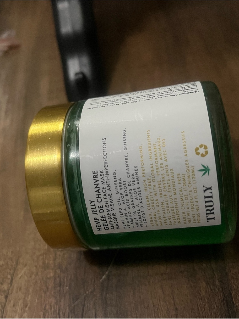 TRULY Hemp Jelly Face Mask — Green Jar with Gold Lid